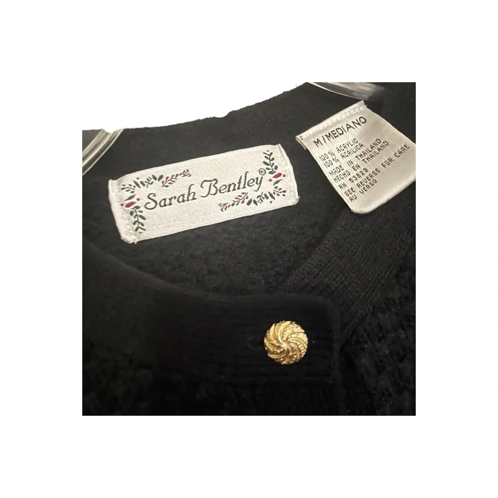 Pebble Stitch Classic Hamptons Quiet Luxury Martha's Vineyard Black Cardigan NWT - Picture 7 of 8